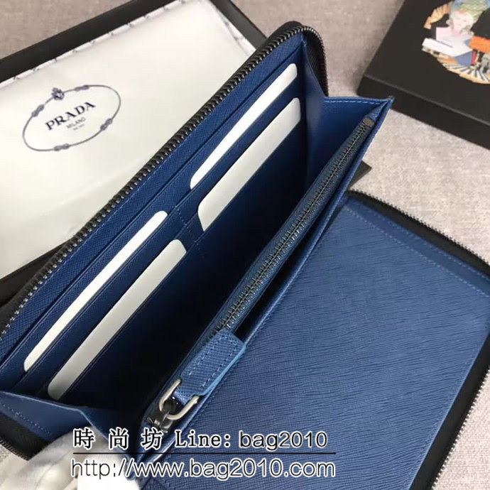 PRADA普拉達 專櫃最新款式 頂級原單十字紋牛皮 男士大號單拉鏈錢包 2ML188 DD1325